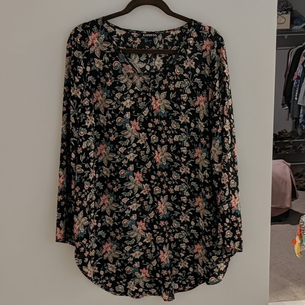 Express long sleeve flower print tunic